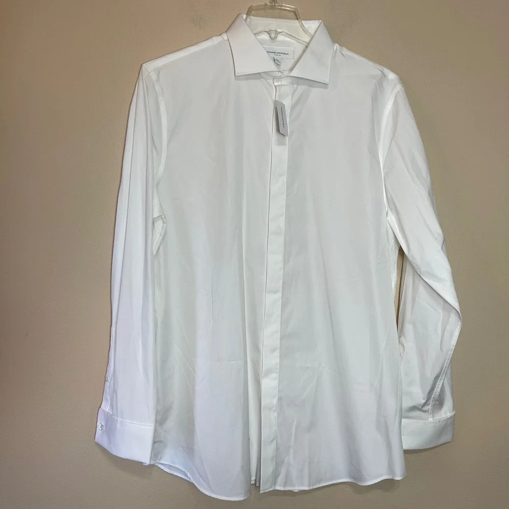 NEW Banana Republic Mens Slim Fit Tuxedo Shirt White Cotton XL‎